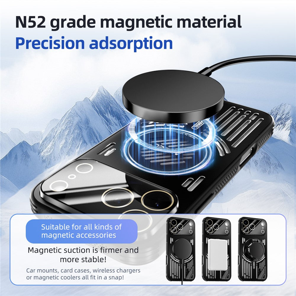 ABEEL For iPhone 17 Pro Magnetic Case Aluminium Alloy + PC + TPU Hollow Heat Dissipation Phone Cover