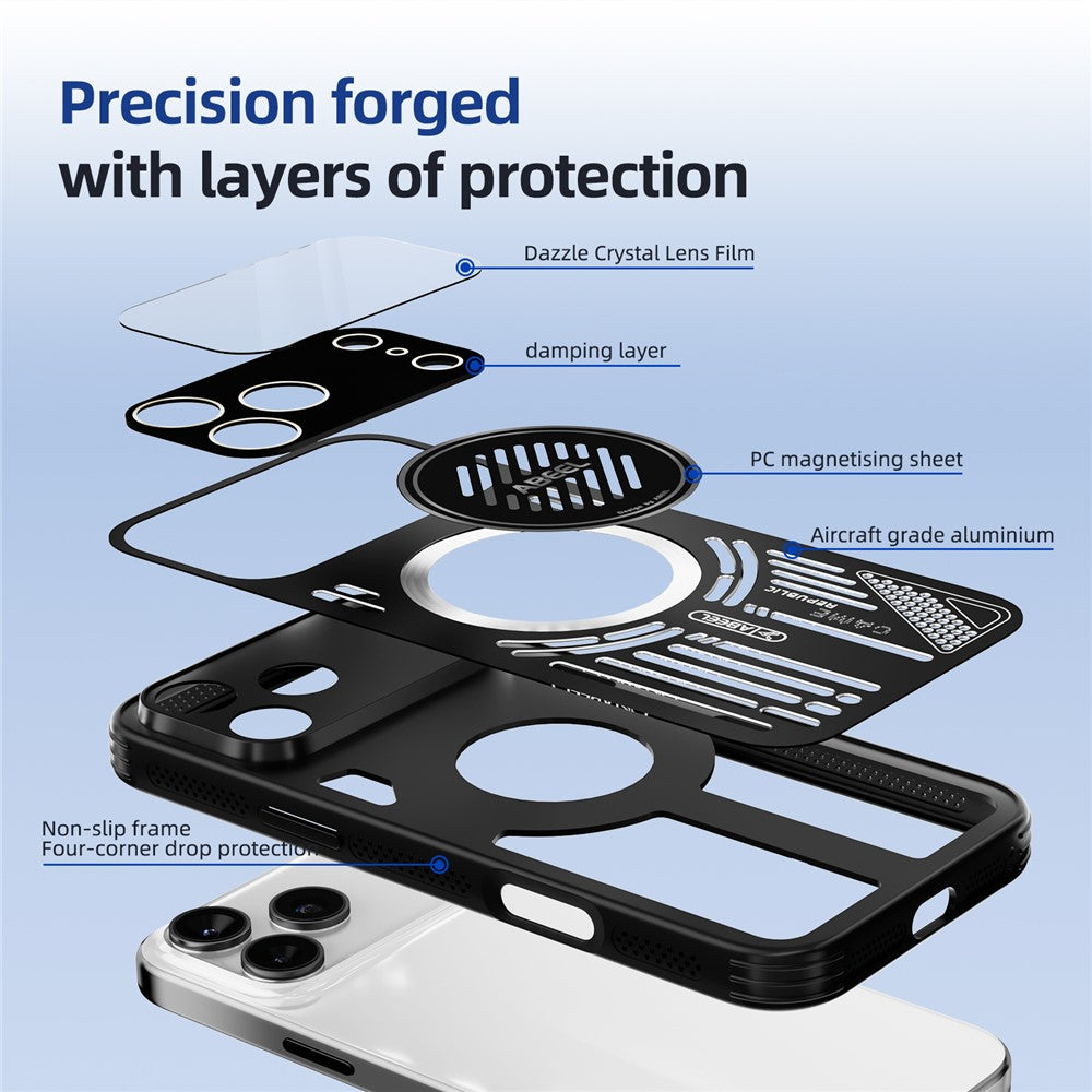 ABEEL For iPhone 17 Pro Magnetic Case Aluminium Alloy + PC + TPU Hollow Heat Dissipation Phone Cover