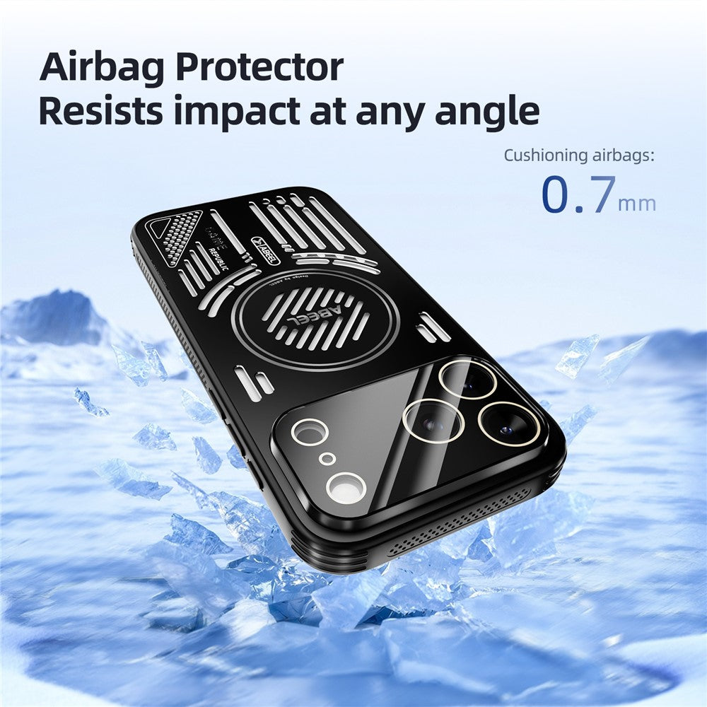 ABEEL For iPhone 17 Pro Magnetic Case Aluminium Alloy + PC + TPU Hollow Heat Dissipation Phone Cover