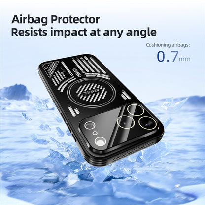 ABEEL For iPhone 17 Pro Magnetic Case Aluminium Alloy + PC + TPU Hollow Heat Dissipation Phone Cover