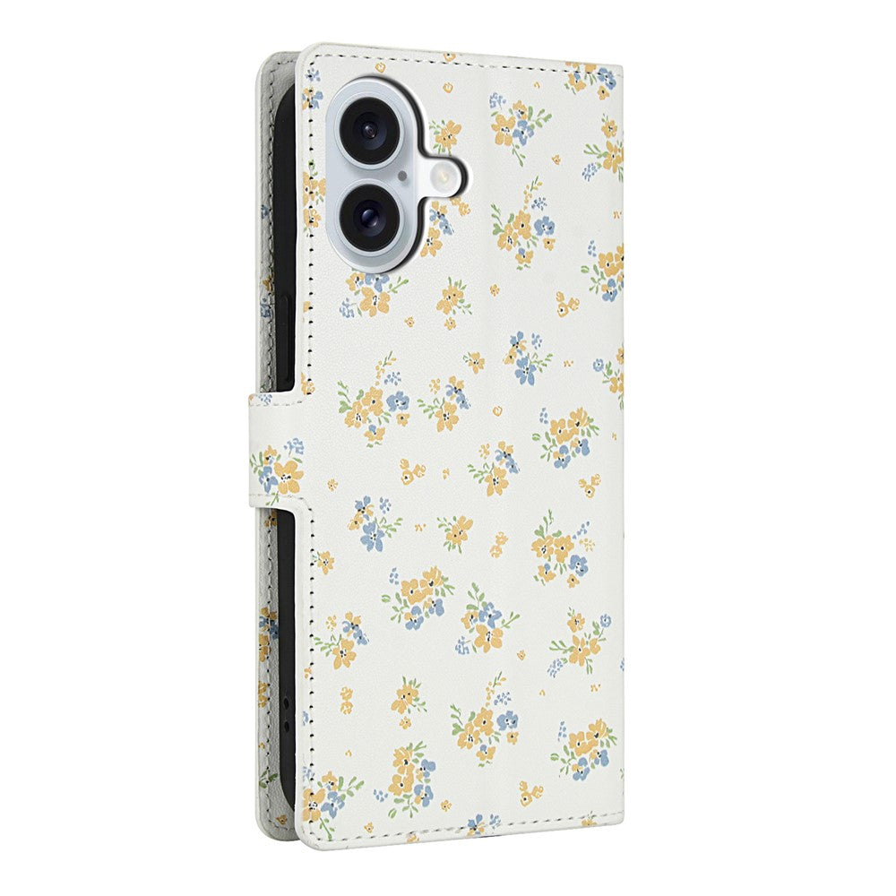 For iPhone 17 Wallet Case Rhombic Floral Design Leather Flip Phone Cover with Strap