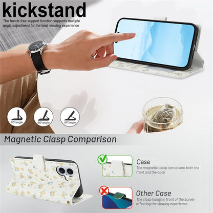 For iPhone 17 Wallet Case Rhombic Floral Design Leather Flip Phone Cover with Strap