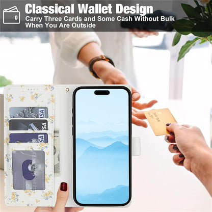 For iPhone 17 Wallet Case Rhombic Floral Design Leather Flip Phone Cover with Strap