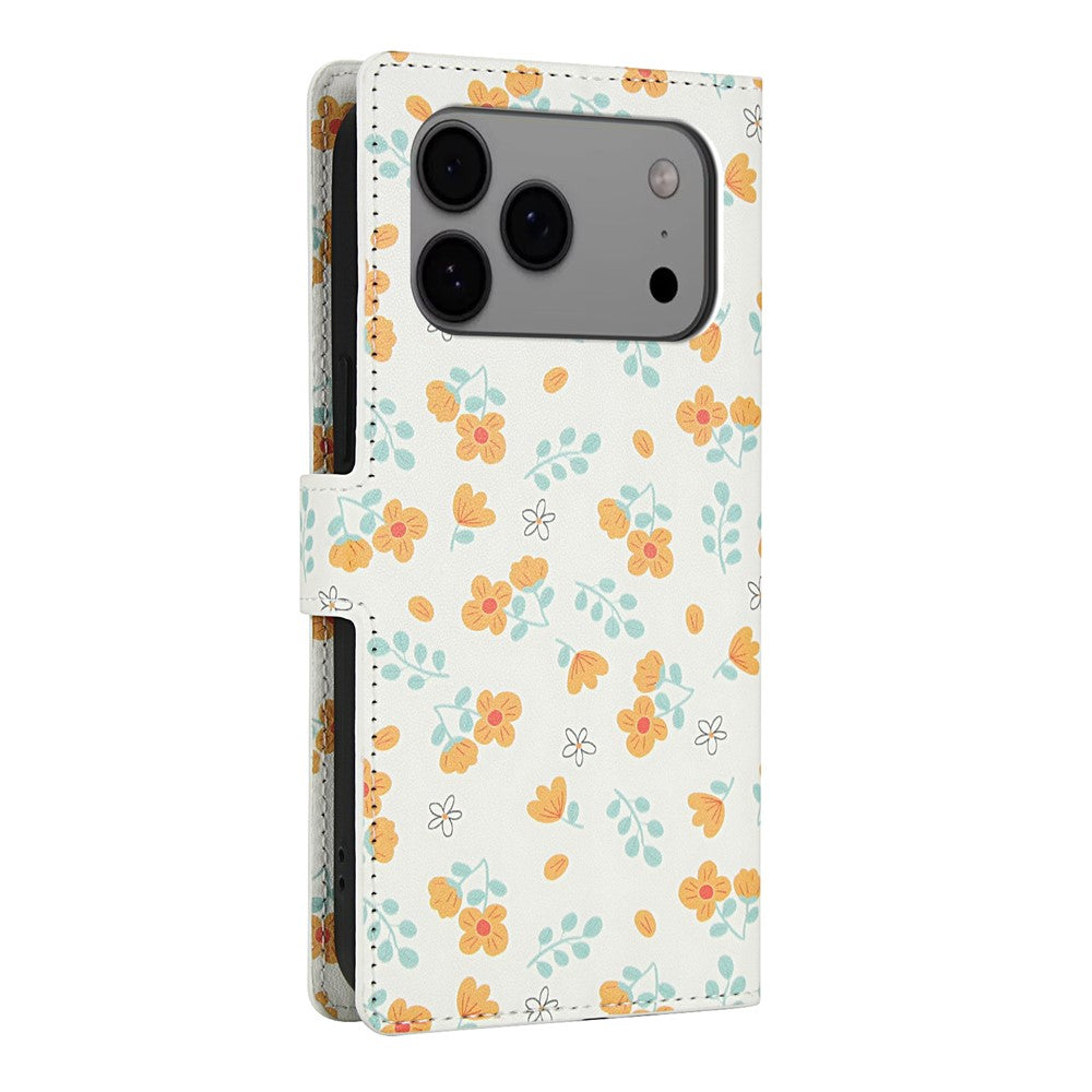 For iPhone 17 Pro Max Wallet Case Rhombic Floral Design Leather Flip Phone Cover with Strap