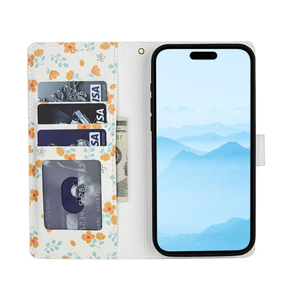 For iPhone 17 Pro Max Wallet Case Rhombic Floral Design Leather Flip Phone Cover with Strap