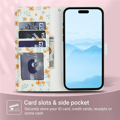 For iPhone 17 Pro Max Wallet Case Rhombic Floral Design Leather Flip Phone Cover with Strap