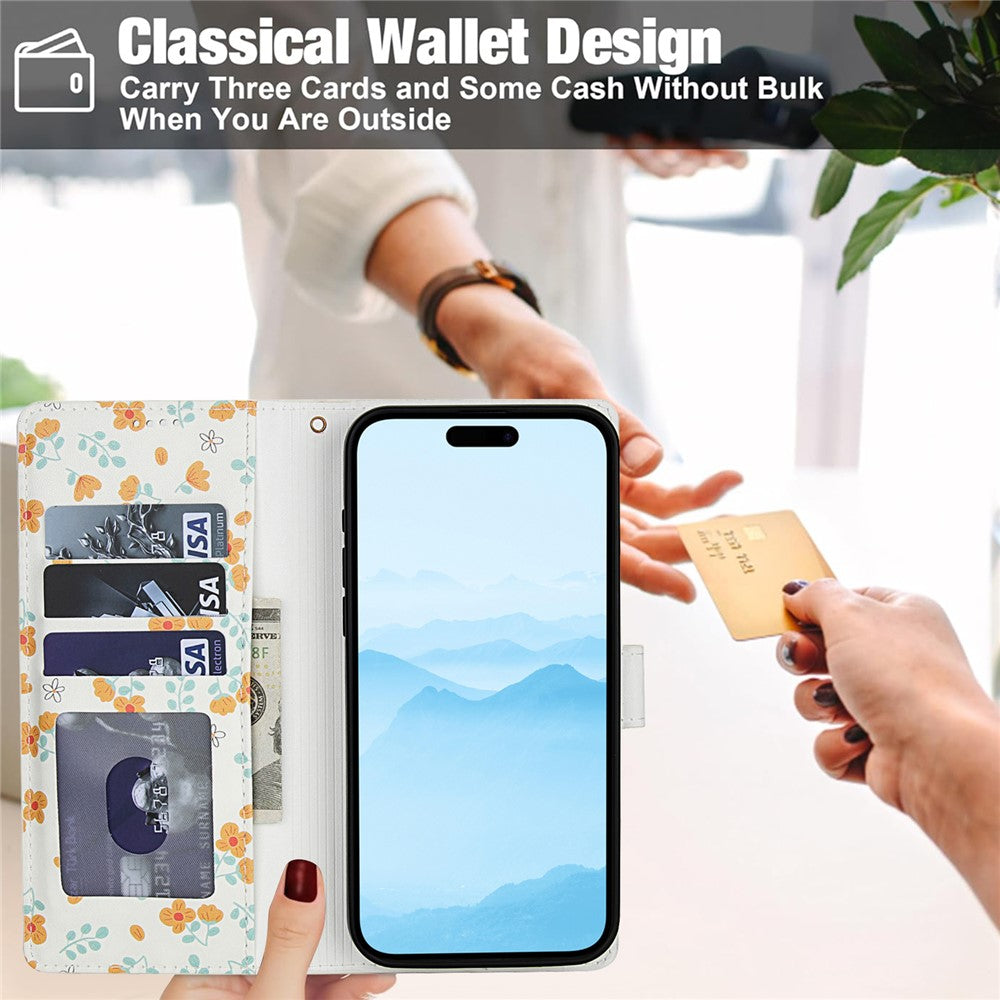 For iPhone 17 Pro Max Wallet Case Rhombic Floral Design Leather Flip Phone Cover with Strap