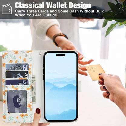For iPhone 17 Pro Max Wallet Case Rhombic Floral Design Leather Flip Phone Cover with Strap