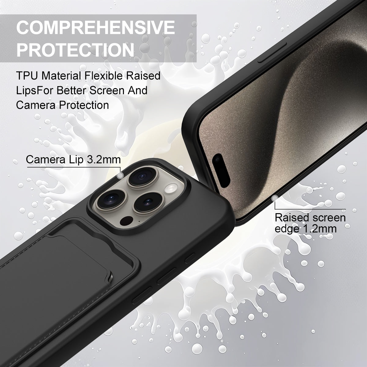 For iPhone 15 Pro Max Liquid Silicone Case  Phone Back Cover with Card Holder and Short Strap