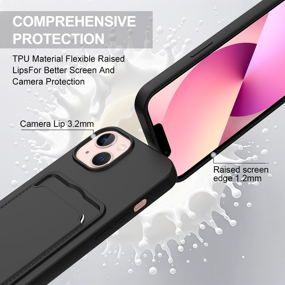 For iPhone 14 Plus / iPhone 15 Plus Liquid Silicone Case  Phone Back Cover with Card Holder and Short Strap