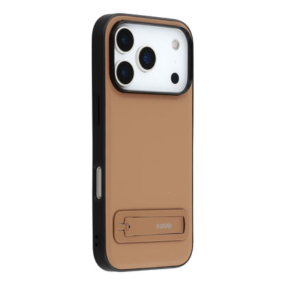 X-LEVEL For iPhone 17 Pro Max Case Leather Coated PC TPU Phone Back Cover with Metal Kickstand