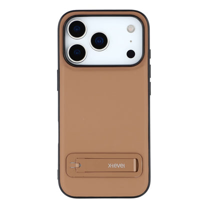X-LEVEL For iPhone 17 Pro Max Case Leather Coated PC TPU Phone Back Cover with Metal Kickstand