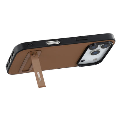 X-LEVEL For iPhone 17 Pro Max Case Leather Coated PC TPU Phone Back Cover with Metal Kickstand