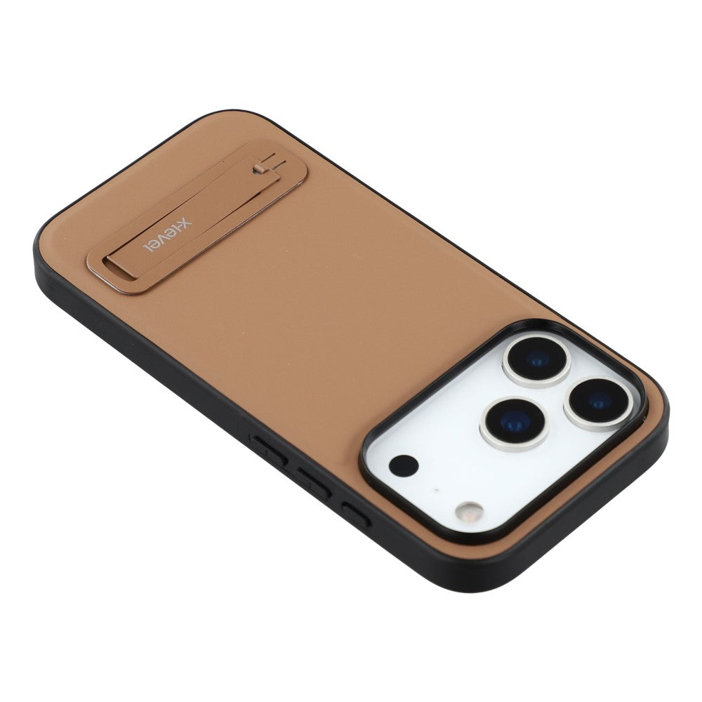 X-LEVEL For iPhone 17 Pro Max Case Leather Coated PC TPU Phone Back Cover with Metal Kickstand