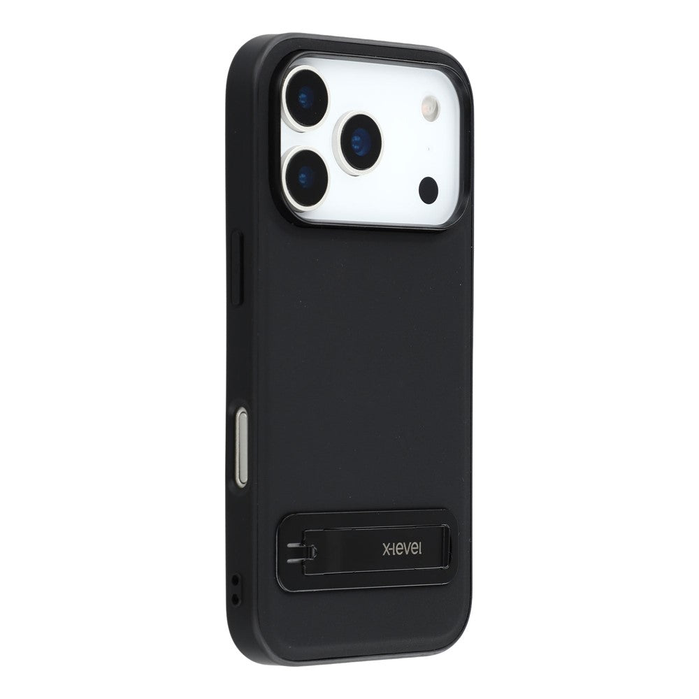 X-LEVEL For iPhone 17 Pro Max Case Leather Coated PC TPU Phone Back Cover with Metal Kickstand