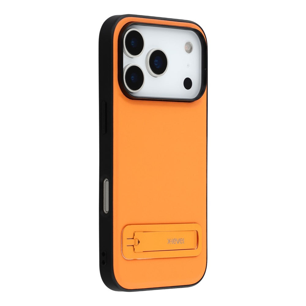 X-LEVEL For iPhone 17 Pro Max Case Leather Coated PC TPU Phone Back Cover with Metal Kickstand