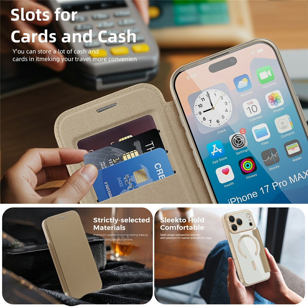For iPhone 17 Pro Max Case Compatible with MagSafe RFID Blocking Card Holder Leather Phone Cover