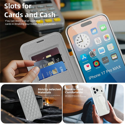 For iPhone 17 Pro Case Compatible with MagSafe Rhombus PU Leather Phone Cover