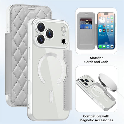 For iPhone 17 Pro Case Compatible with MagSafe Rhombus PU Leather Phone Cover