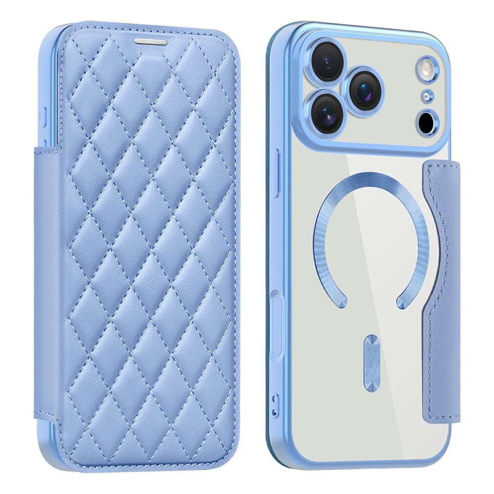 For iPhone 17 Pro Case Compatible with MagSafe Rhombus PU Leather Phone Cover