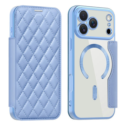 For iPhone 17 Pro Case Compatible with MagSafe Rhombus PU Leather Phone Cover