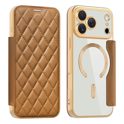 For iPhone 17 Pro Case Compatible with MagSafe Rhombus PU Leather Phone Cover