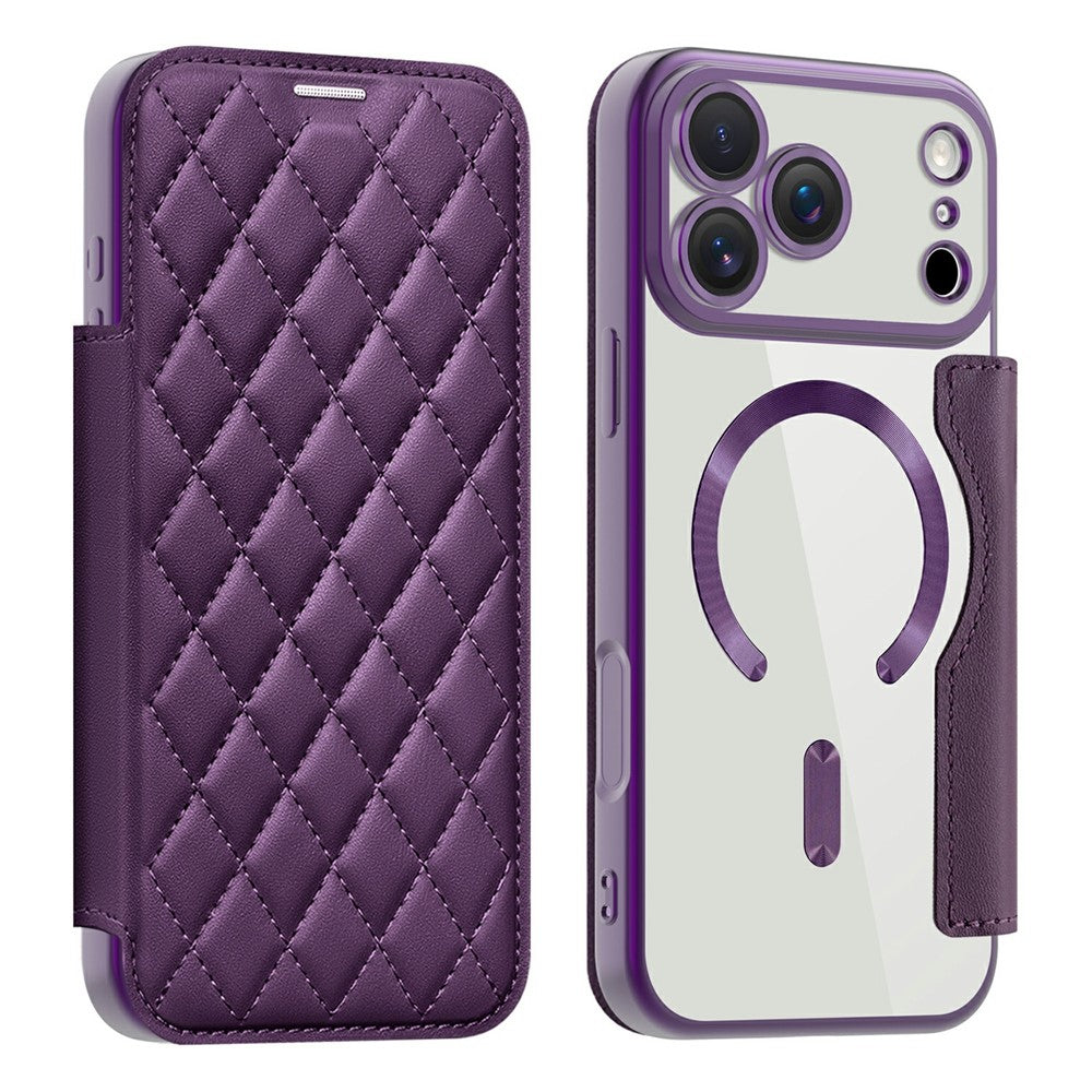 For iPhone 17 Pro Case Compatible with MagSafe Rhombus PU Leather Phone Cover