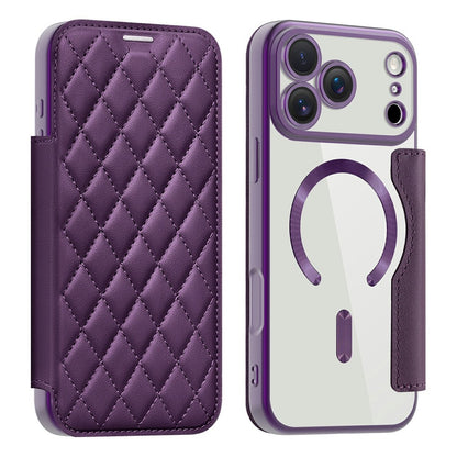 For iPhone 17 Pro Case Compatible with MagSafe Rhombus PU Leather Phone Cover
