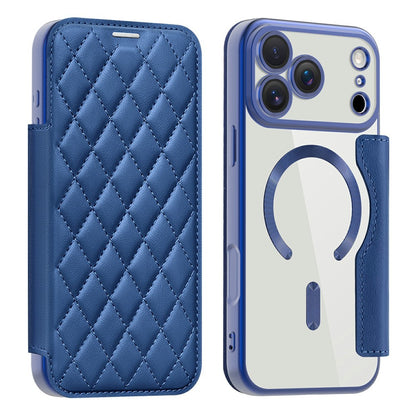 For iPhone 17 Pro Case Compatible with MagSafe Rhombus PU Leather Phone Cover