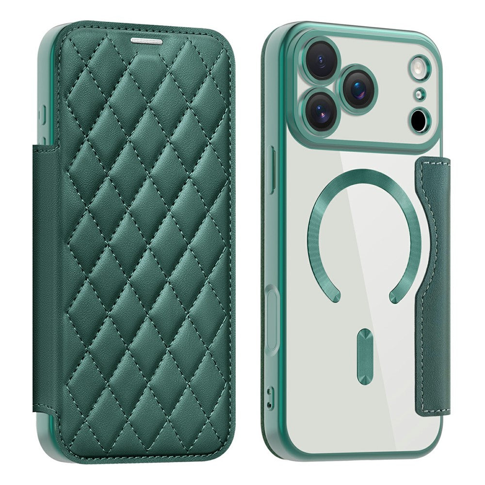 For iPhone 17 Pro Case Compatible with MagSafe Rhombus PU Leather Phone Cover