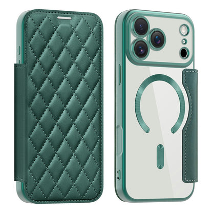 For iPhone 17 Pro Case Compatible with MagSafe Rhombus PU Leather Phone Cover