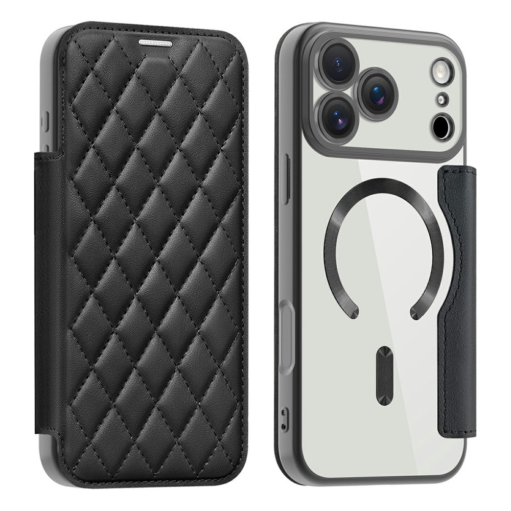For iPhone 17 Pro Case Compatible with MagSafe Rhombus PU Leather Phone Cover