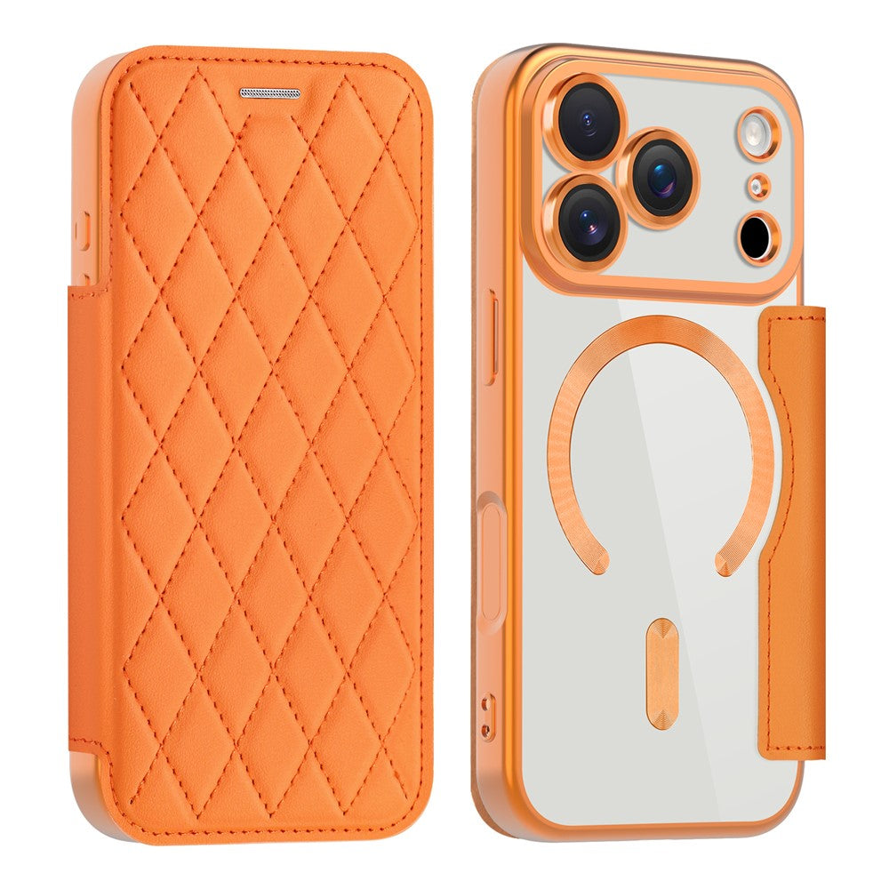 For iPhone 17 Pro Case Compatible with MagSafe Rhombus PU Leather Phone Cover