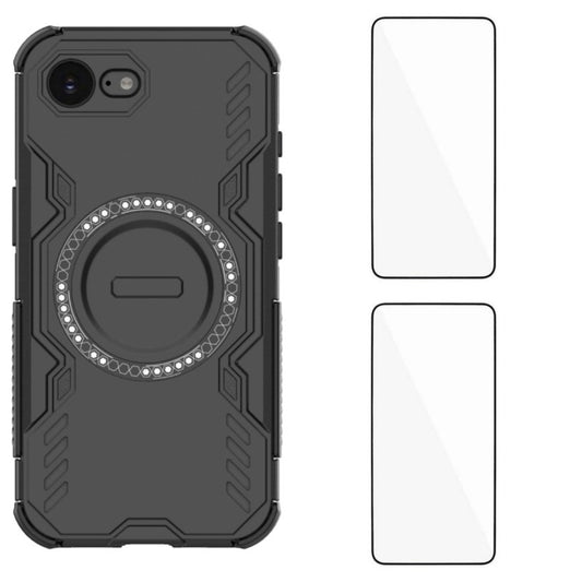 WANLONFENG For iPhone 17e / 16e Magnetic Case  DJ Series PC TPU Phone Cover with 2Pcs Tempered Glass Film
