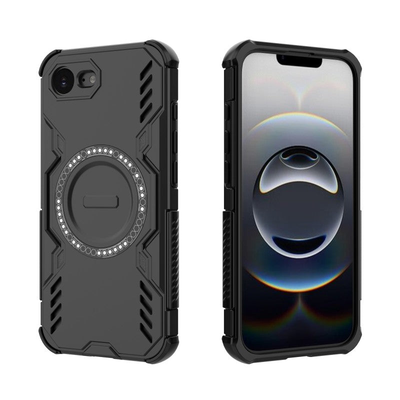 WANLONFENG For iPhone 17e / 16e Magnetic Case  DJ Series PC TPU Phone Cover with 2Pcs Tempered Glass Film