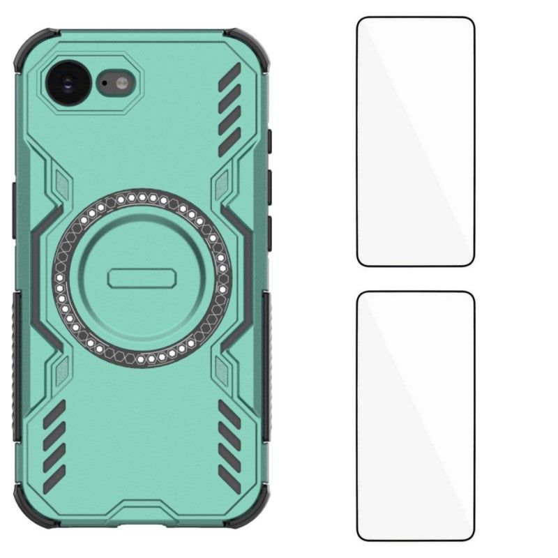 WANLONFENG For iPhone 17e / 16e Magnetic Case  DJ Series PC TPU Phone Cover with 2Pcs Tempered Glass Film