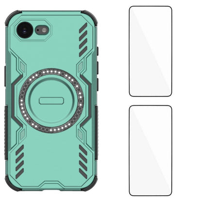 WANLONFENG For iPhone 17e / 16e Magnetic Case  DJ Series PC TPU Phone Cover with 2Pcs Tempered Glass Film