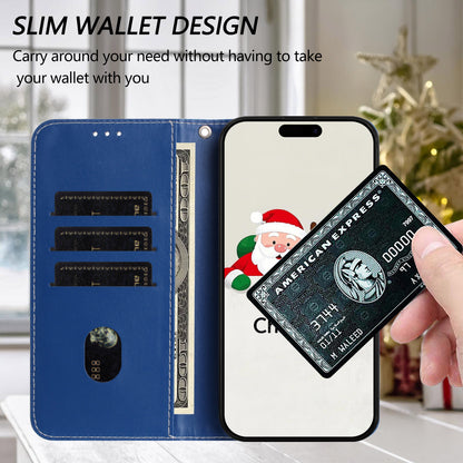 For iPhone 17e / 16e Wallet Case Christmas Pattern Printing Leather Phone Cover with Lanyard