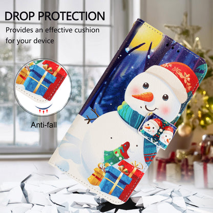For iPhone 17e / 16e Wallet Case Christmas Pattern Printing Leather Phone Cover with Lanyard