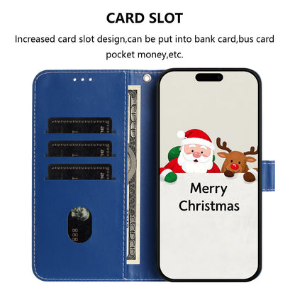 For iPhone 17e / 16e Wallet Case Christmas Pattern Printing Leather Phone Cover with Lanyard