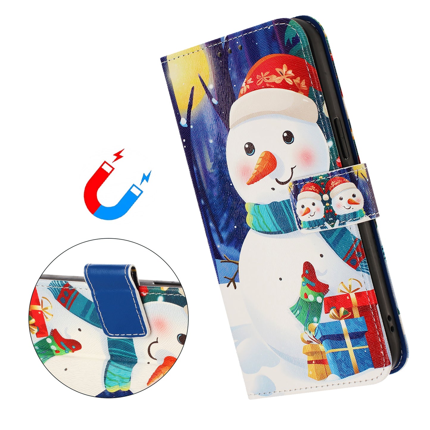 For iPhone 17e / 16e Wallet Case Christmas Pattern Printing Leather Phone Cover with Lanyard
