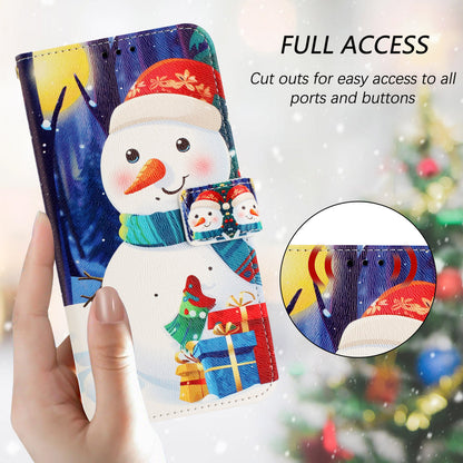 For iPhone 17e / 16e Wallet Case Christmas Pattern Printing Leather Phone Cover with Lanyard