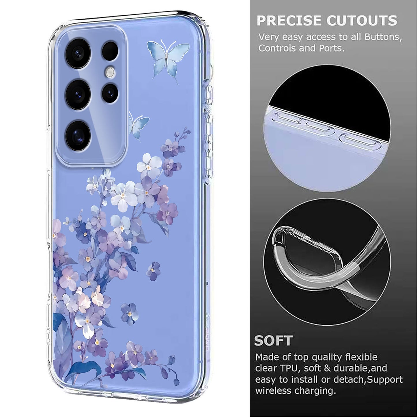For Samsung Galaxy S25 Ultra Case Butterfly Floral Pattern Printing TPU Phone Back Cover