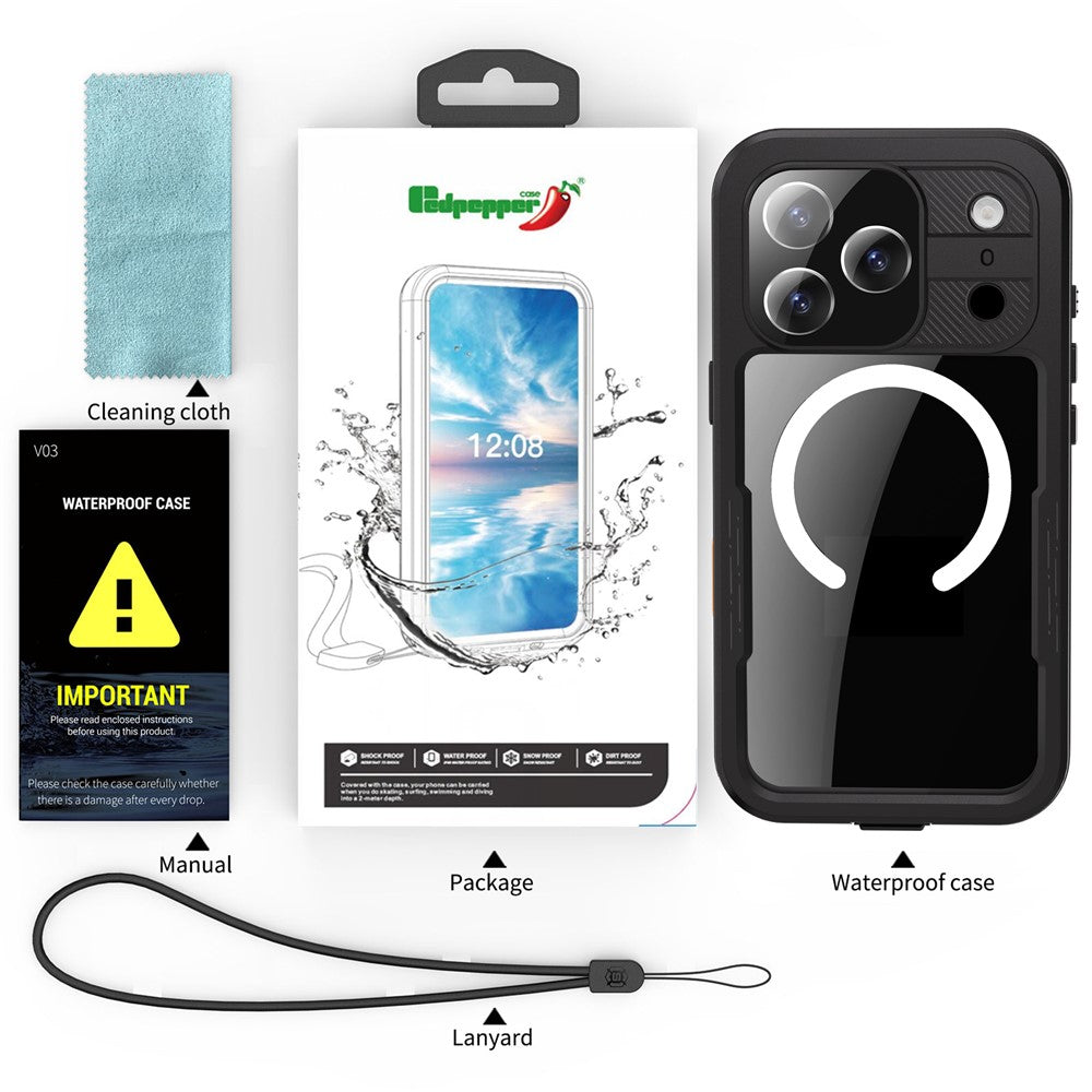 REDPEPPER For iPhone 17 Pro Max IP68 Waterproof Case Clear Back Phone Cover Compatible with MagSafe