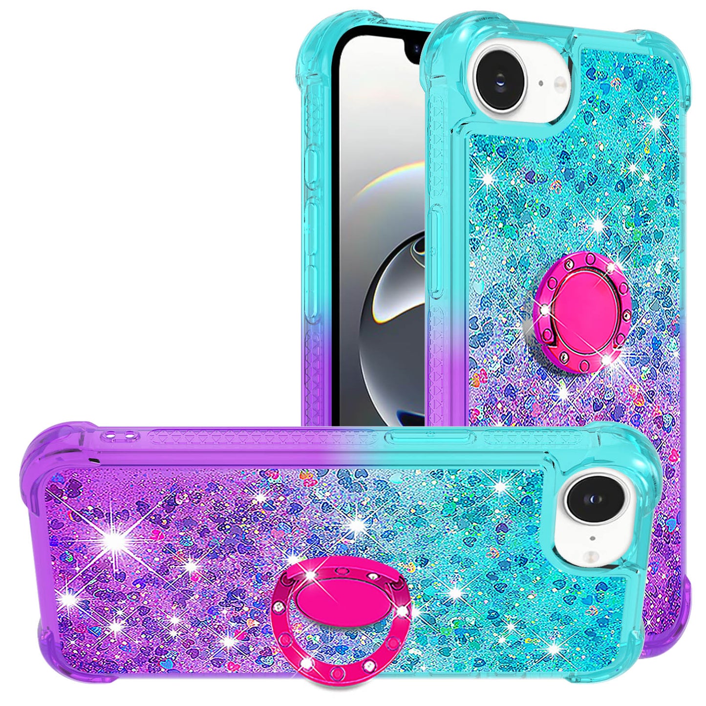 For iPhone 17e / 16e TPU Case with Kickstand Gradiant Quicksand Shockproof Cover