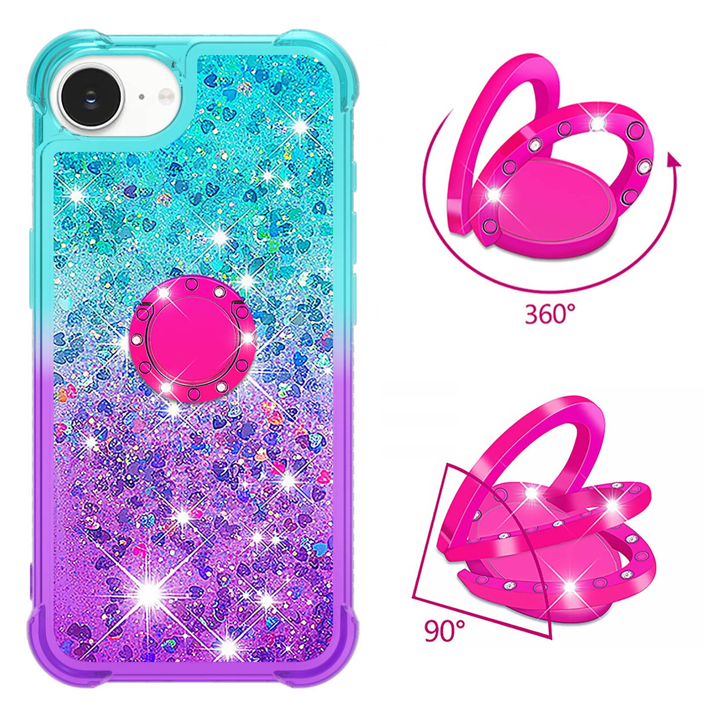 For iPhone 17e / 16e TPU Case with Kickstand Gradiant Quicksand Shockproof Cover