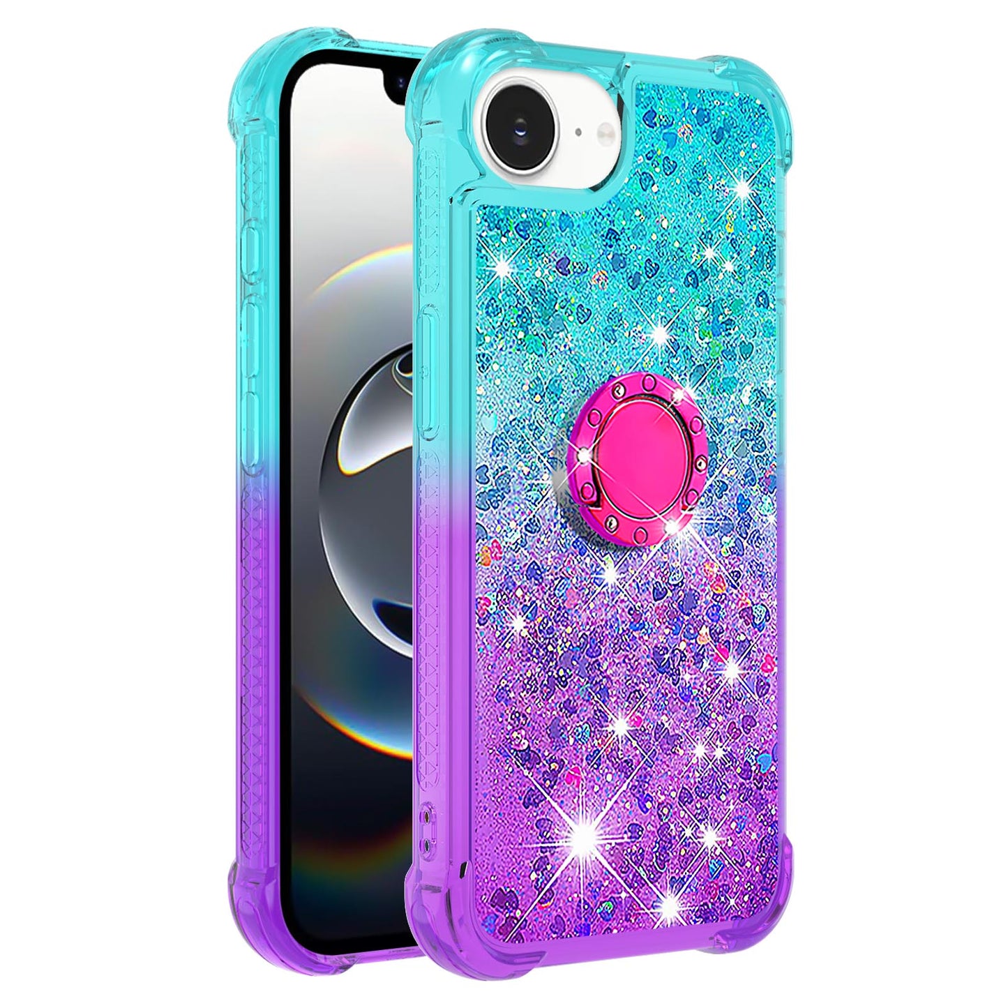 For iPhone 17e / 16e TPU Case with Kickstand Gradiant Quicksand Shockproof Cover