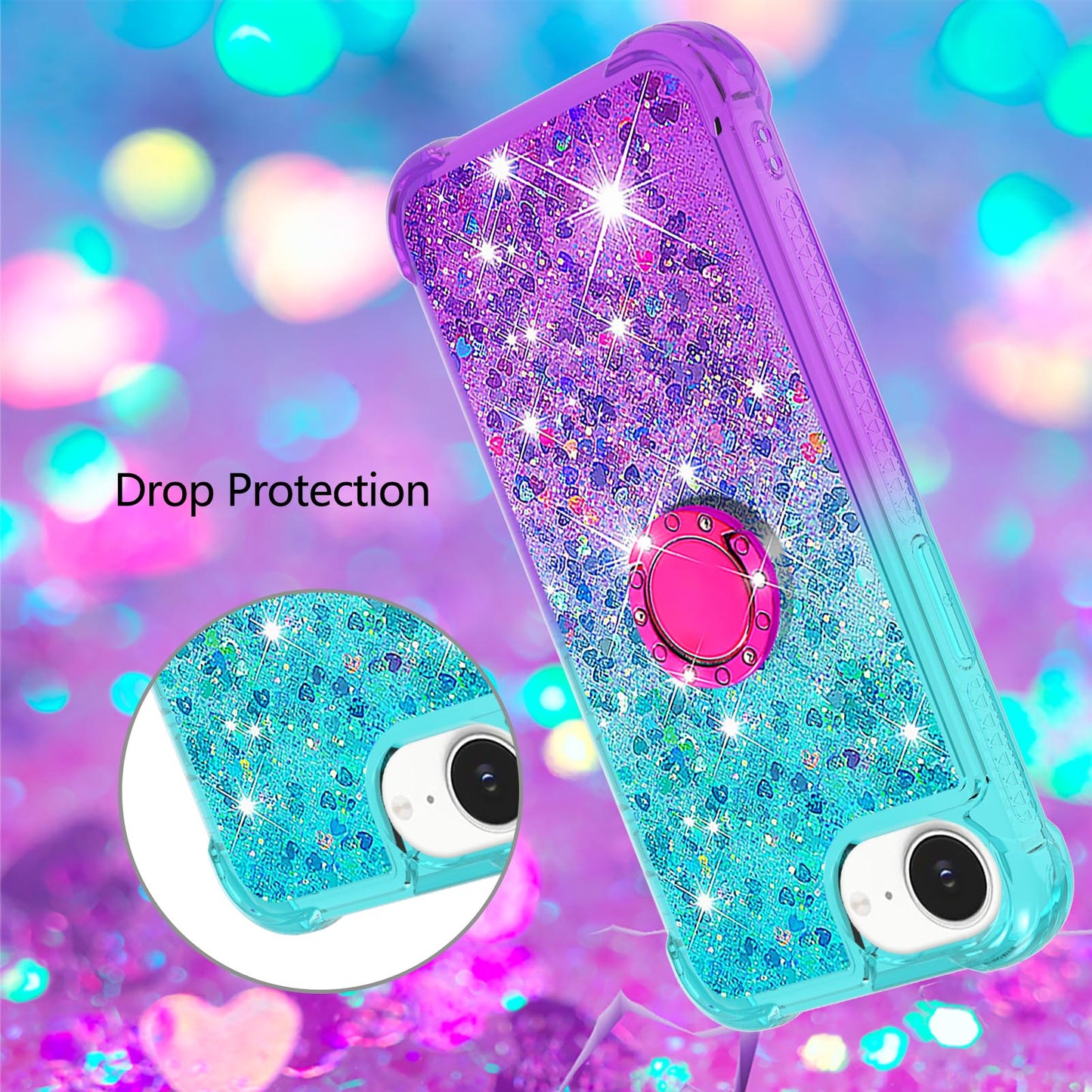 For iPhone 17e / 16e TPU Case with Kickstand Gradiant Quicksand Shockproof Cover