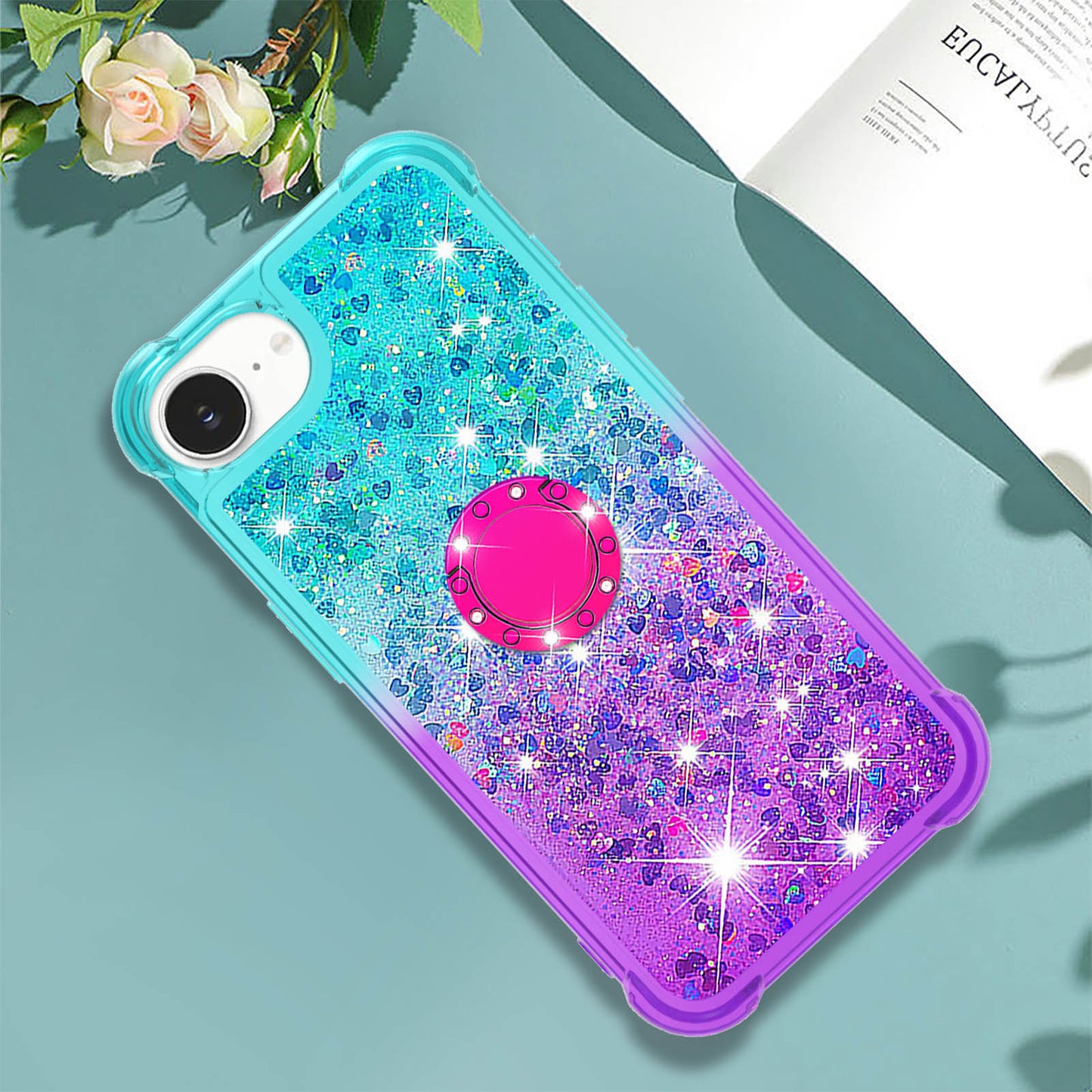 For iPhone 17e / 16e TPU Case with Kickstand Gradiant Quicksand Shockproof Cover