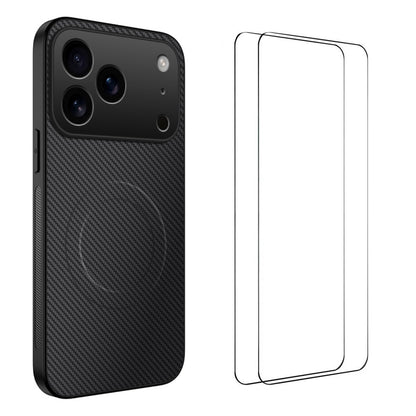 WANLONFENG For iPhone 17 Pro Max Magnetic Case  TQ1 Series Carbon Fiber Texture PC TPU Phone Cover with 2Pcs Screen Films